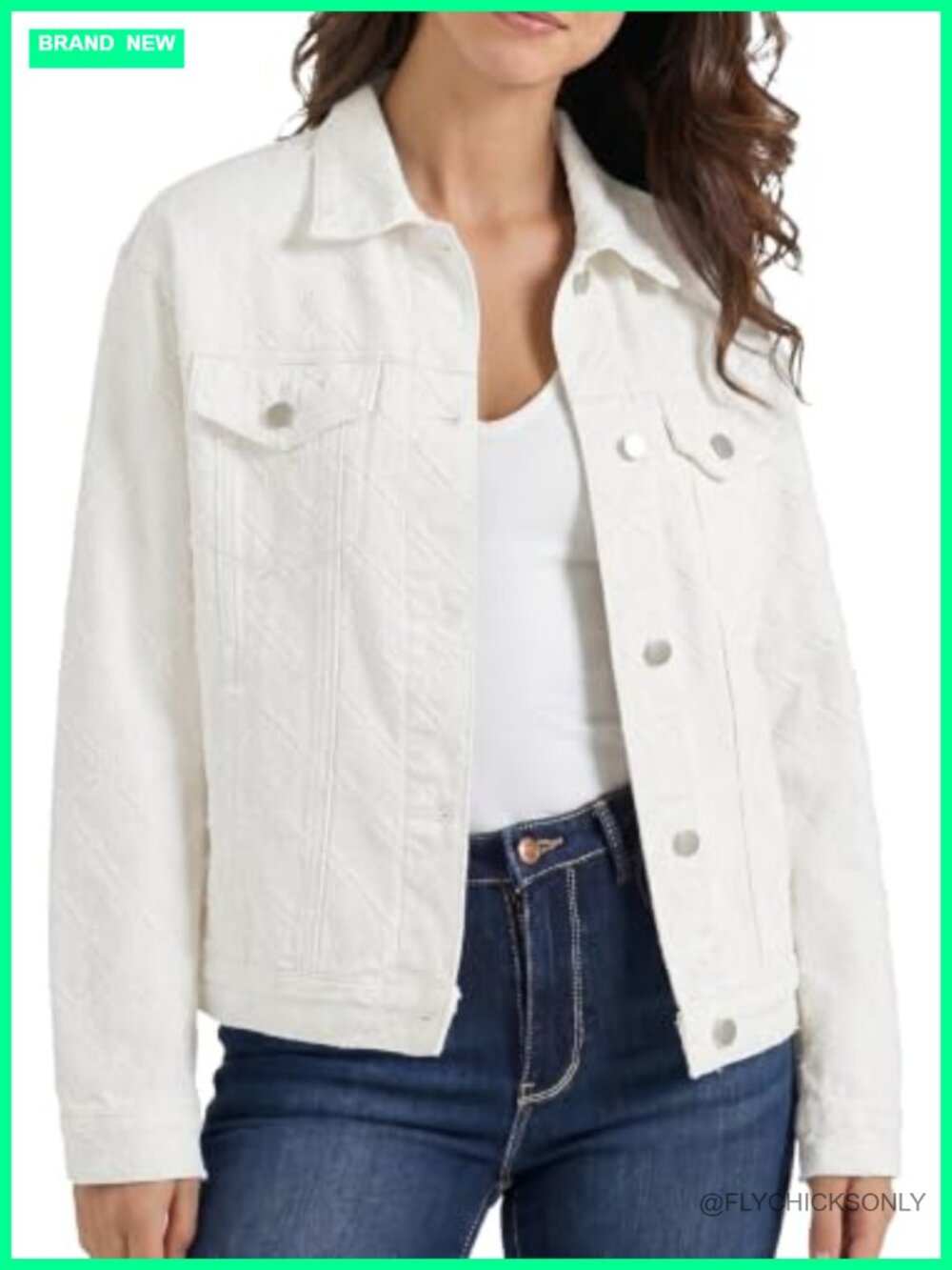 Geometric Print Denim Jacket Button Down Loose Fit Cotton Blend